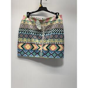 “Here For The Party”Aztec Print Zip Front Mini Skirt multi Color Women’s M